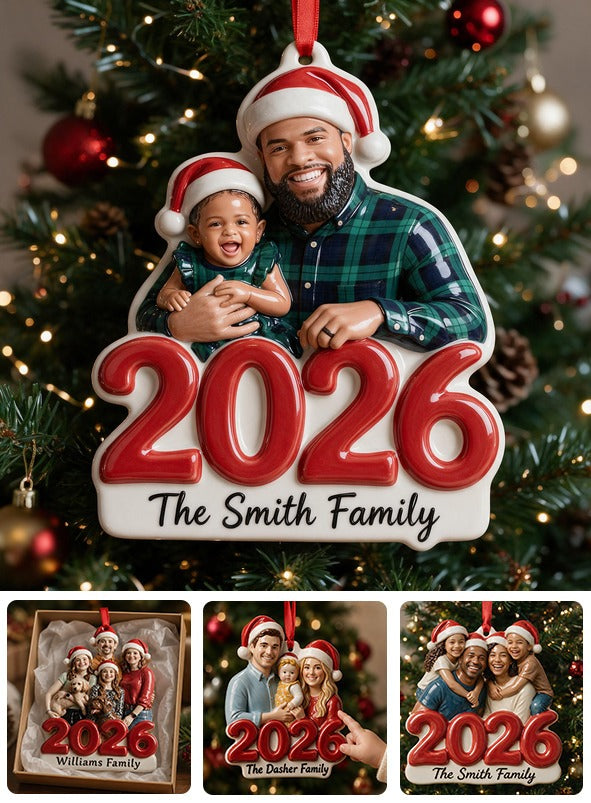 Custom Photo Christmas Black Single Dad Family 2026 3D Resin Ornament Keepsake