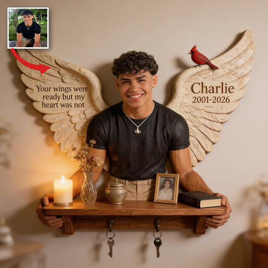 Personalized Latino Man Memorial Wooden Floating Shelf