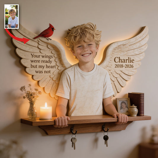 Personalized Little Boy Memorial Wooden Floating Shelf Wall Decor