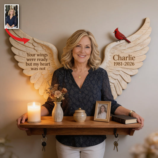 Personalized Middle-Aged Woman Memorial Wooden Floating Shelf Mom Wife Tribute Decor