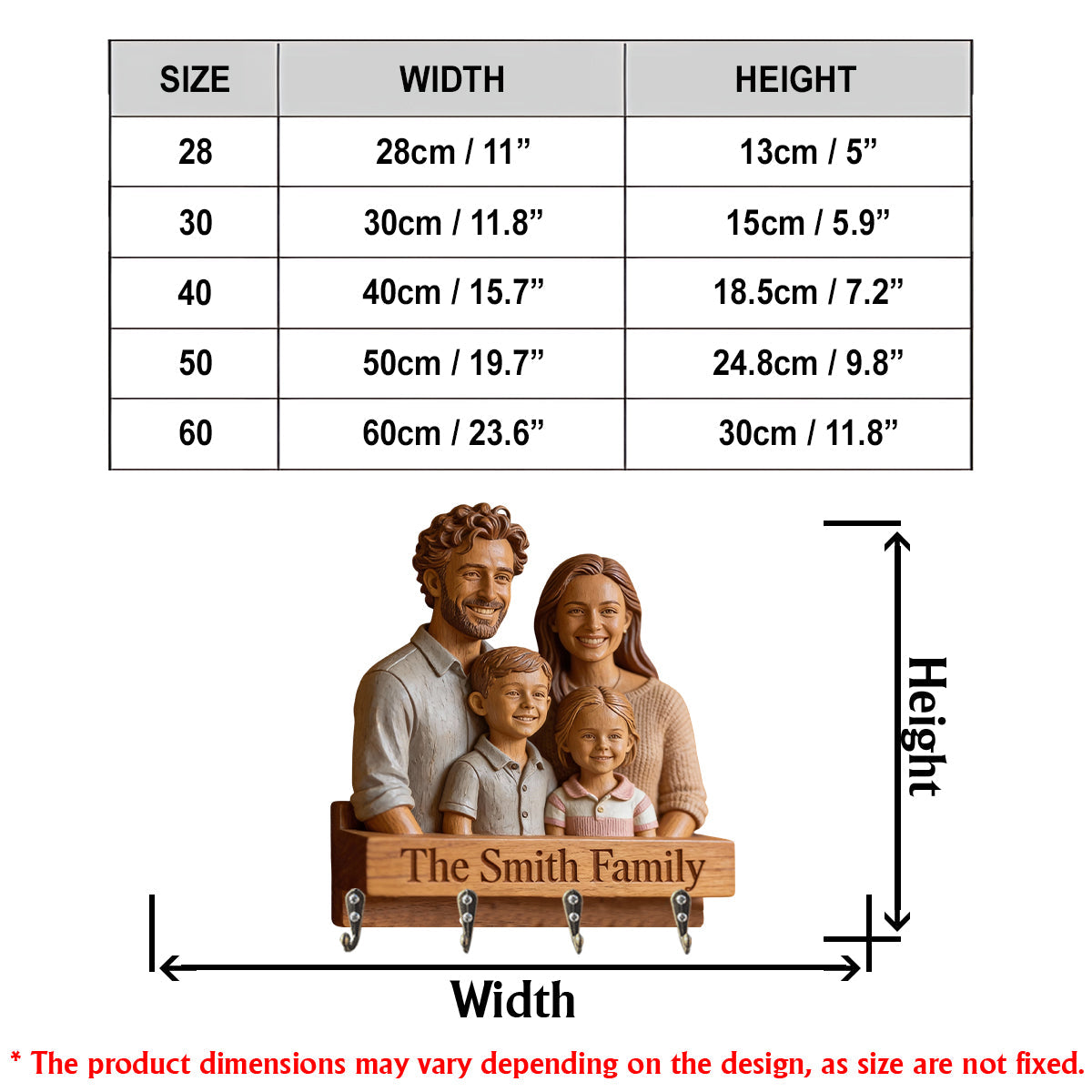 Personalized Single Mom Family Custom Shaped Wooden Key Holder Rack