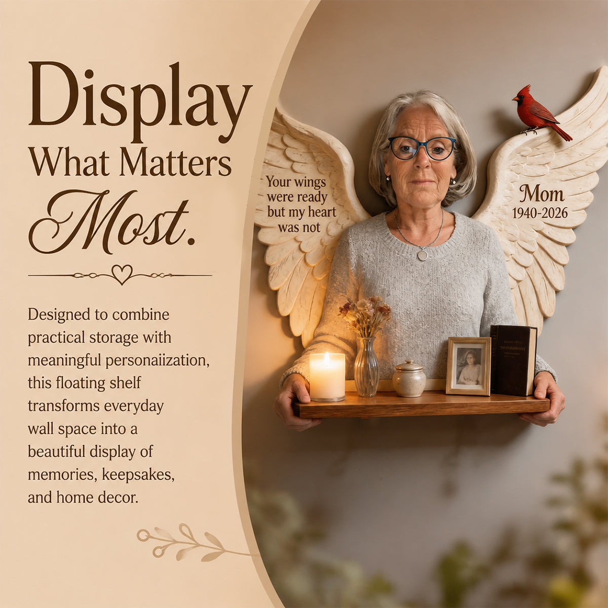 Personalized Middle-Aged Latino Man Memorial Wooden Floating Shelf, Dad Husband Remembrance Gift