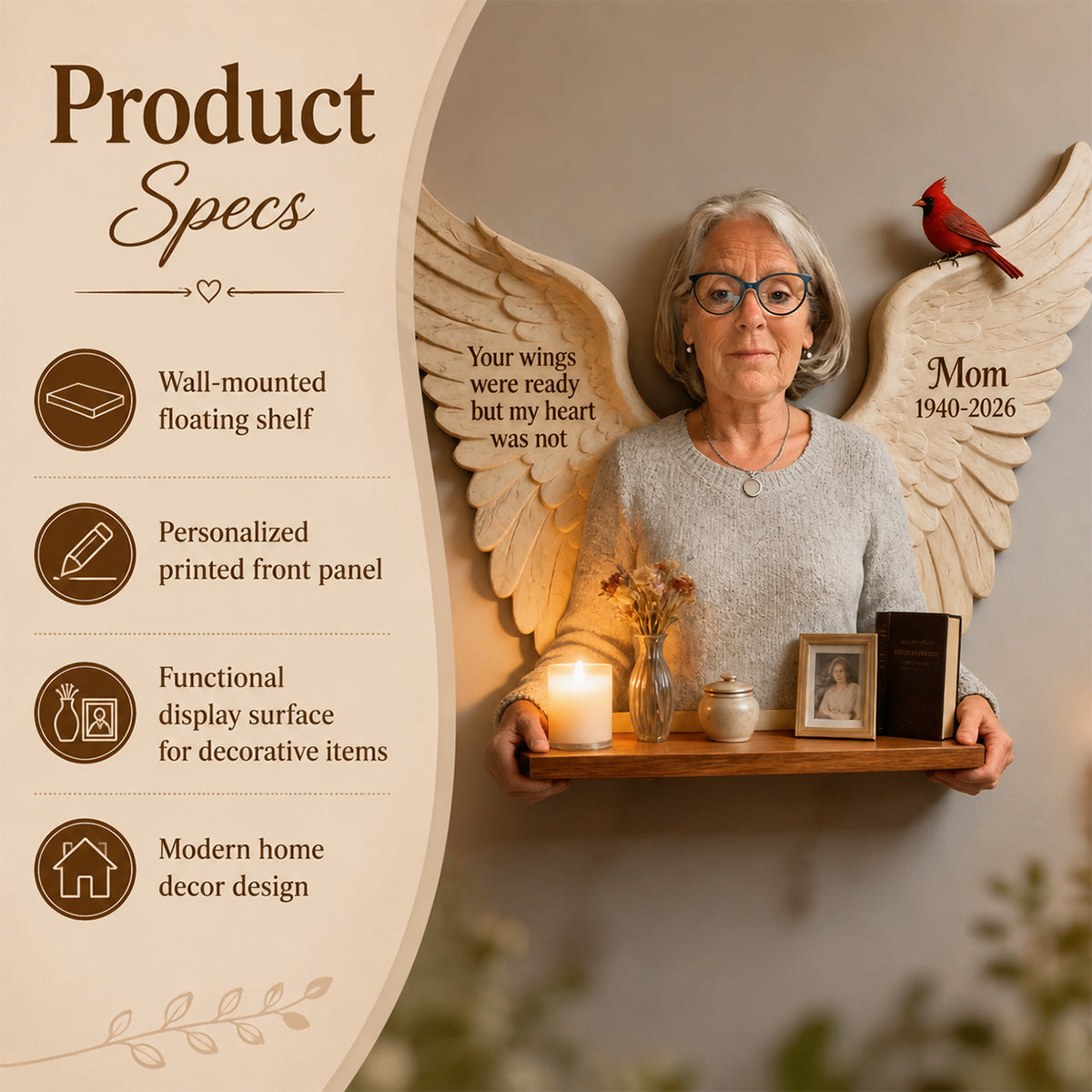 Personalized Middle-Aged Man Memorial Wooden Floating Shelf Sympathy Gift