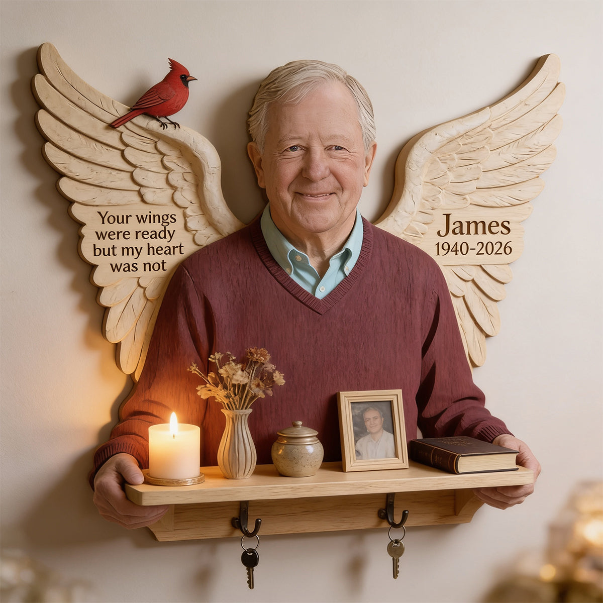 Personalized Older Woman Grandma Memorial Wooden Floating Shelf