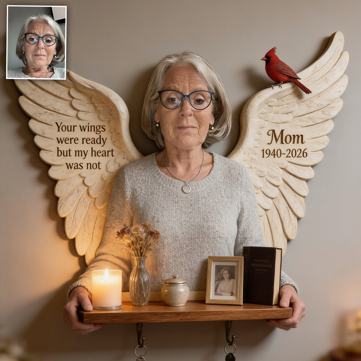 Personalized Little Boy Memorial Wooden Floating Shelf Wall Decor