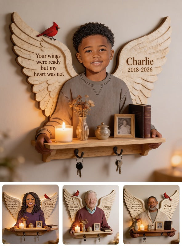 Personalized Black Little Boy 2018-2026 Memorial Wooden Floating Shelf