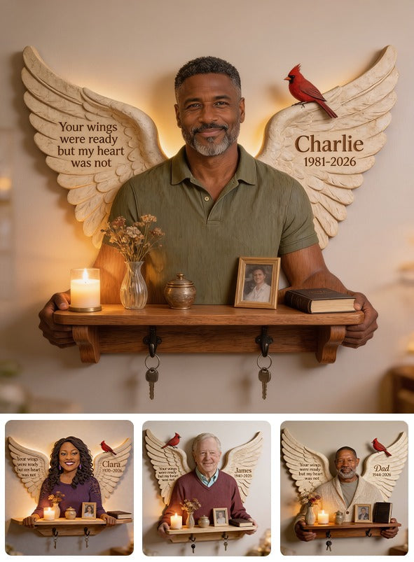 Personalized Middle-Aged Black Man Memorial Wooden Floating Shelf Remembrance Gift for Dad Husband