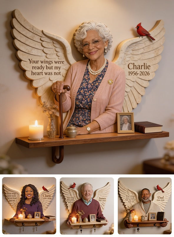 Personalized Older Black Woman Grandma Memorial Wooden Floating Shelf