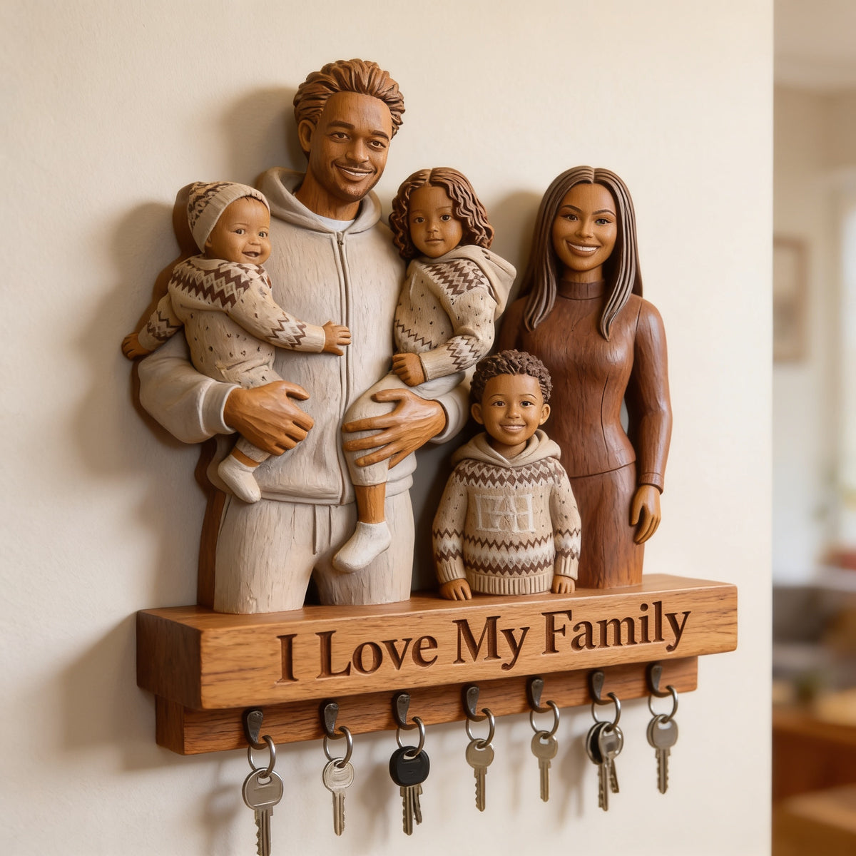 Personalized Christmas Black Christmas Family Custom Wooden Key Hanging Rack