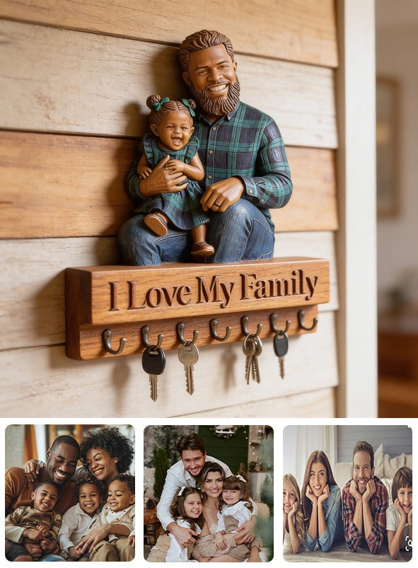 Personalized Black Single Dad Family Wooden Hanging Key Rack Home Decor Gift