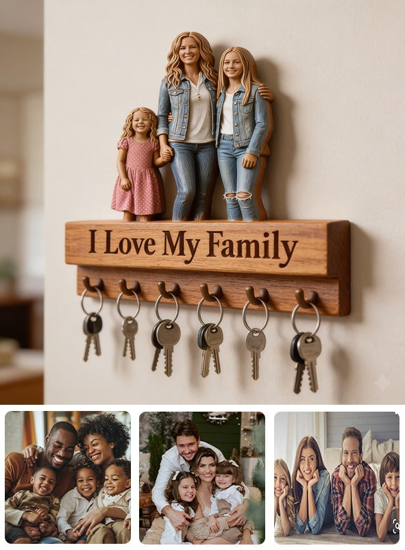 Personalized Single Mom Family Custom Shaped Wooden Key Holder Rack