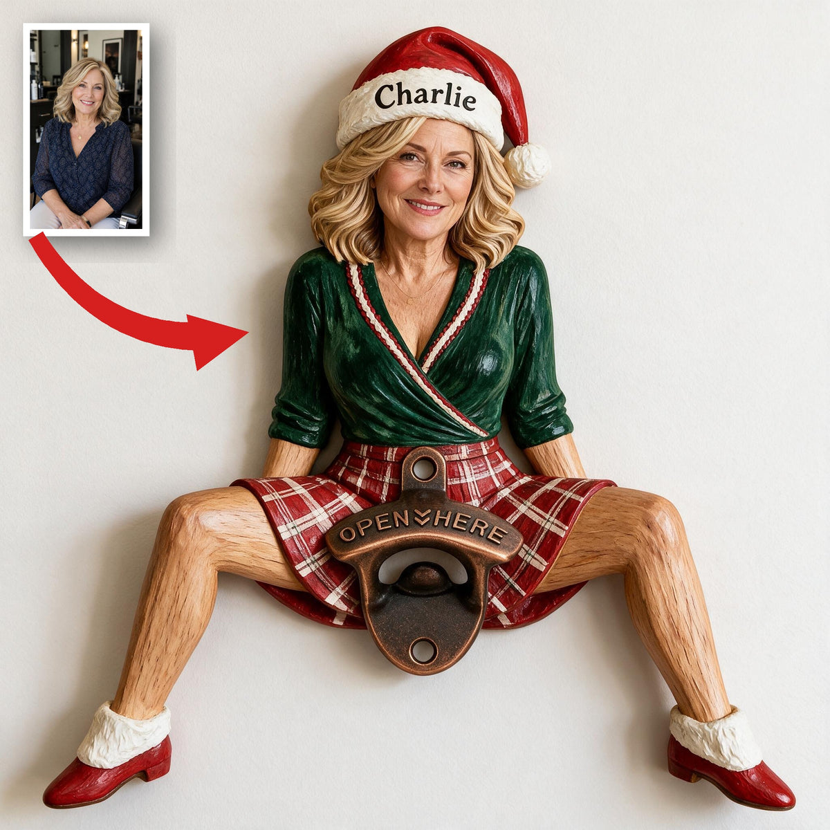 Personalized Christmas Middle-Aged Woman Wall Bottle Opener Beer Lover Gift
