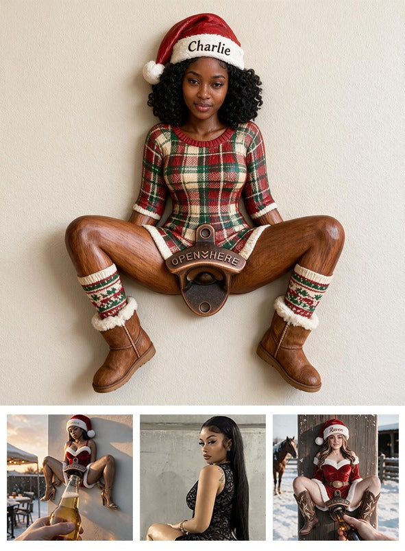 Personalized Christmas Black Woman Wall Bottle Opener Home Bar Decor Gift