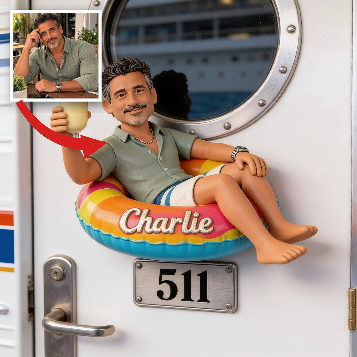 Personalized Middle-Aged Latino Man Cruising 3D Magnet, Dad Husband Gift
