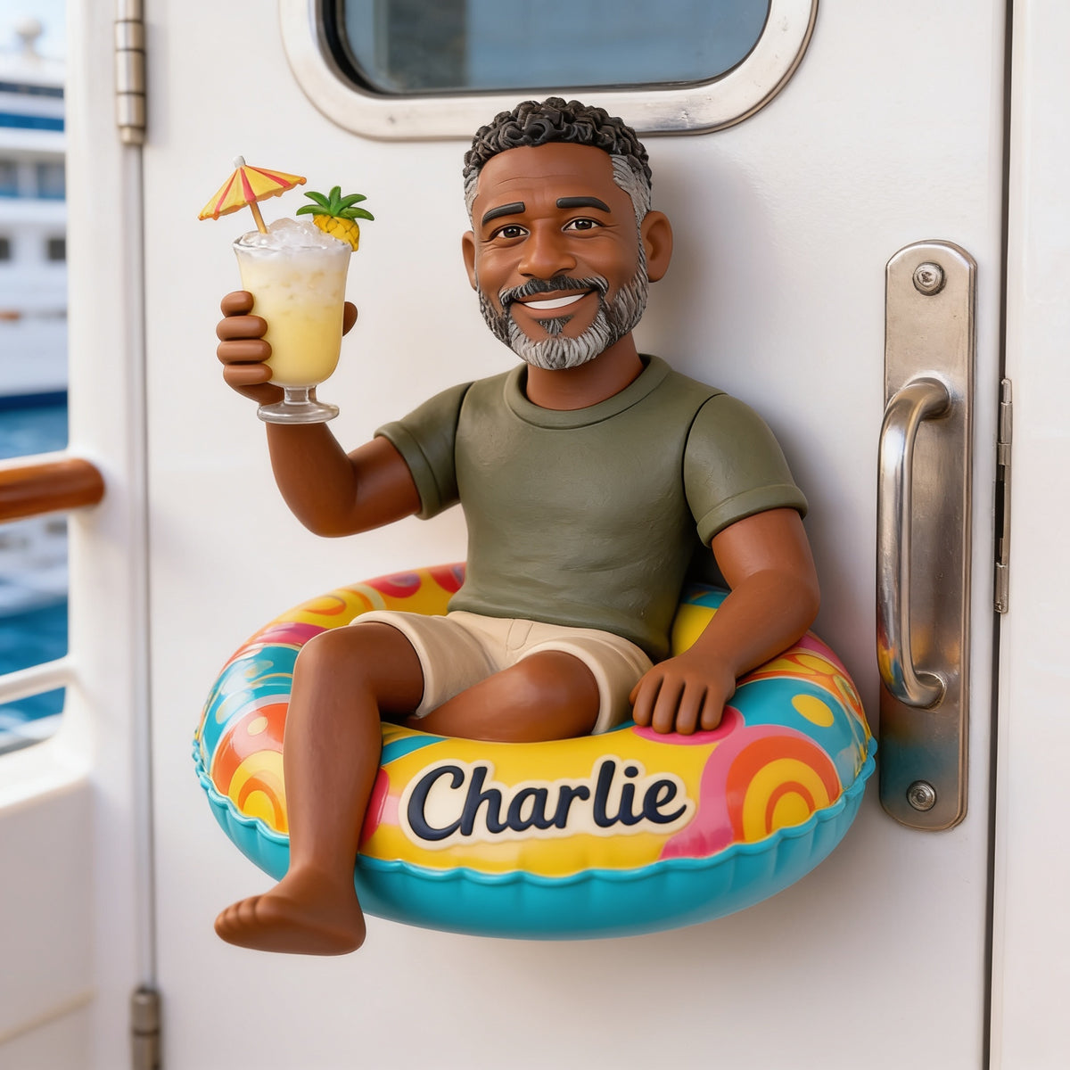 Personalized Middle-Aged Black Man Cruising 3D Magnet, Gift for Dad Husband