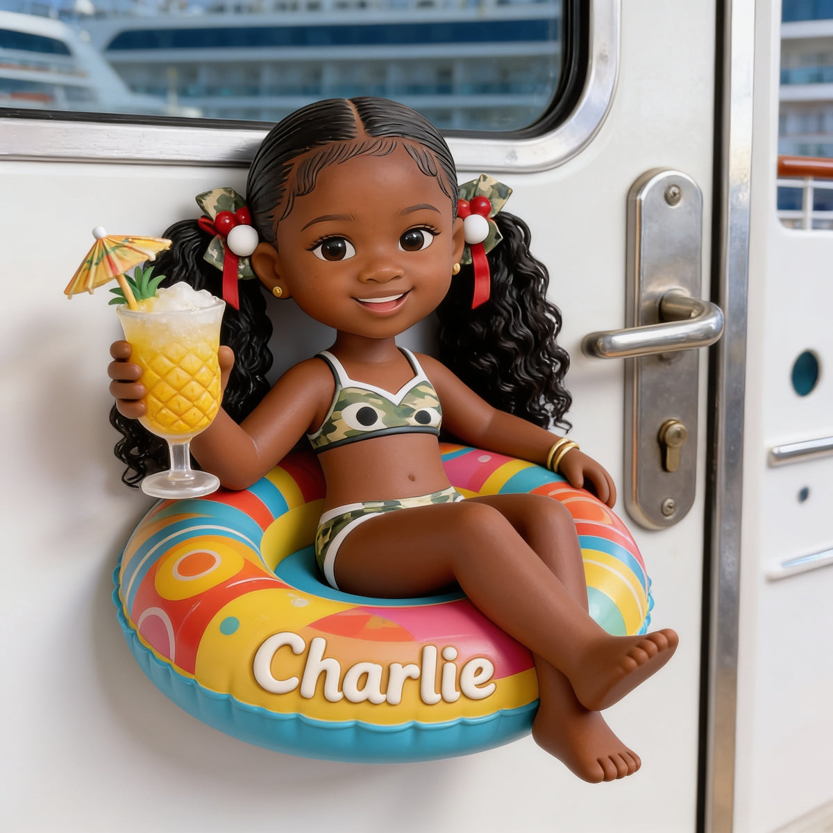 Personalized Black Little Girl Cruising 3D Magnet Fridge Decor Keepsake