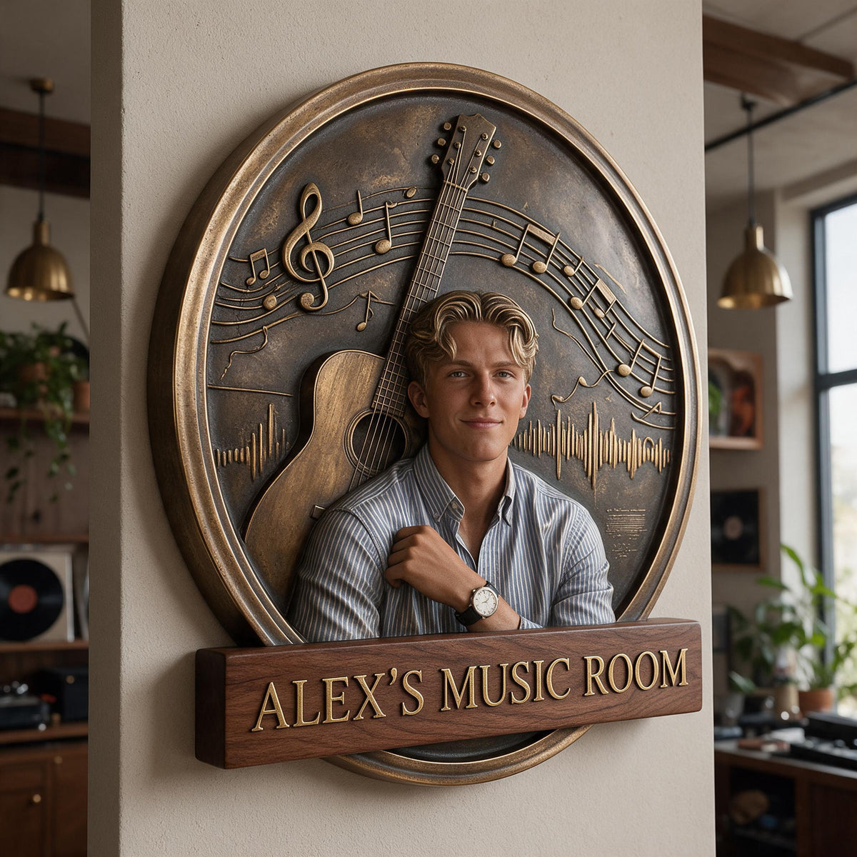 Custom Photo Man Music Room 3D Cut Metal Sign Wall Decor