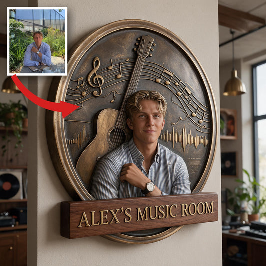 Custom Photo Man Music Room 3D Cut Metal Sign Wall Decor