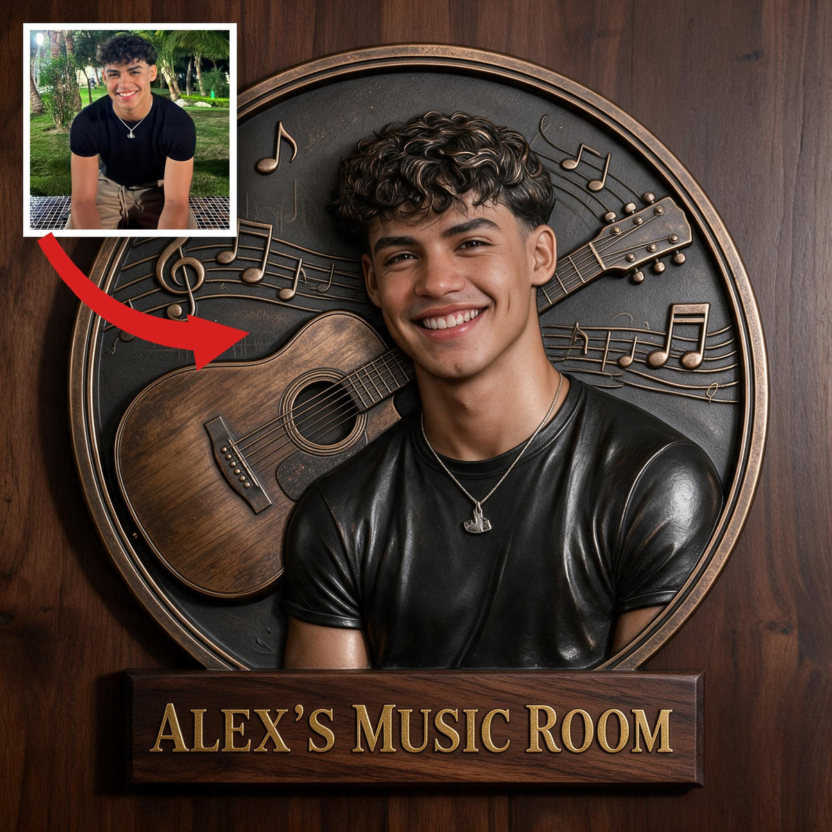 Custom Photo Latino Man Music Room Guitar 3D Cut Metal Sign Home Decor