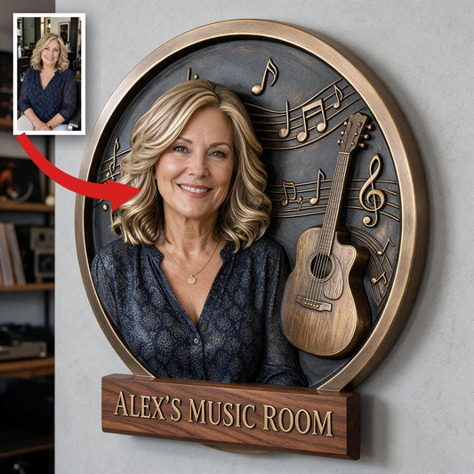 Custom Photo Middle-Aged Woman 3D Cut Metal Sign Music Room Gift for Mom Wife