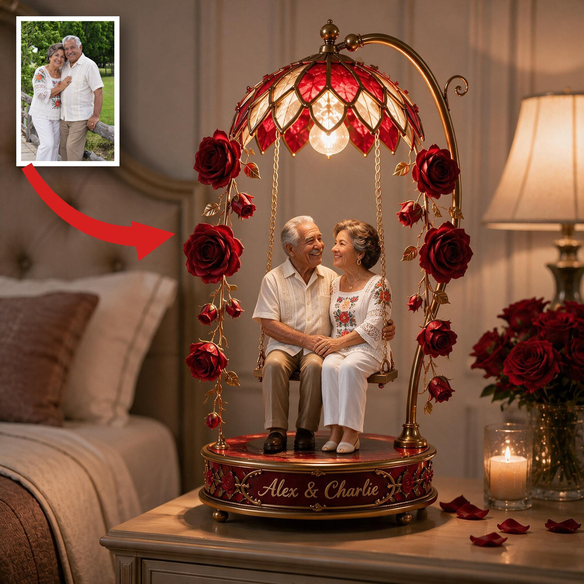 Custom Photo Older Latino Couple Acrylic LED Night Light, Personalized Couple Gift