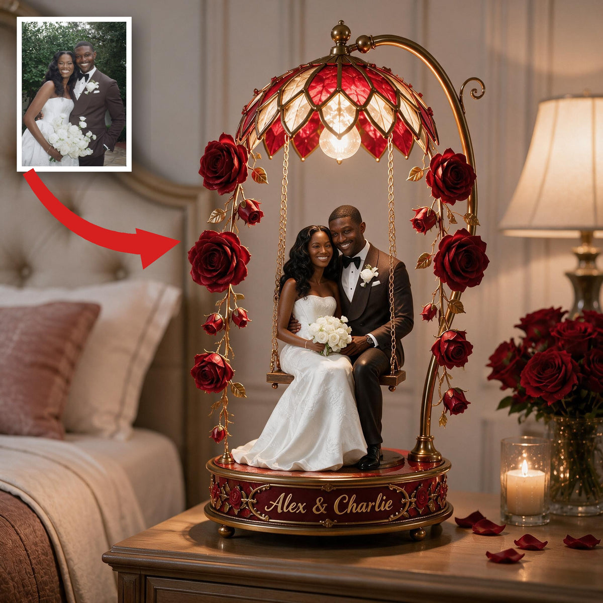 Custom Photo Wedding Black Couple Acrylic LED Night Light, Personalized Husband Wife Gift