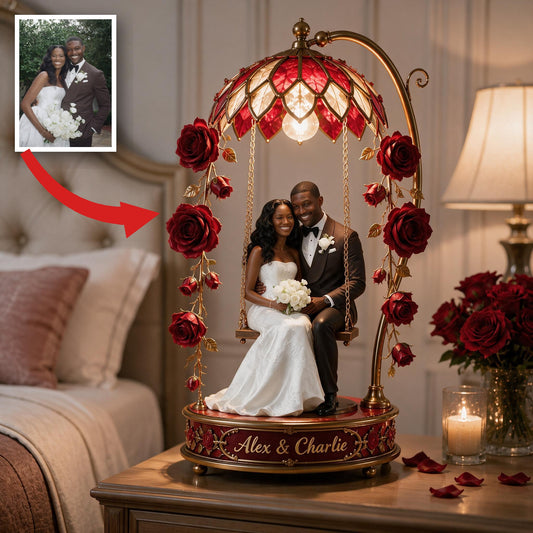 Custom Photo Wedding Black Couple Acrylic LED Night Light, Personalized Husband Wife Gift