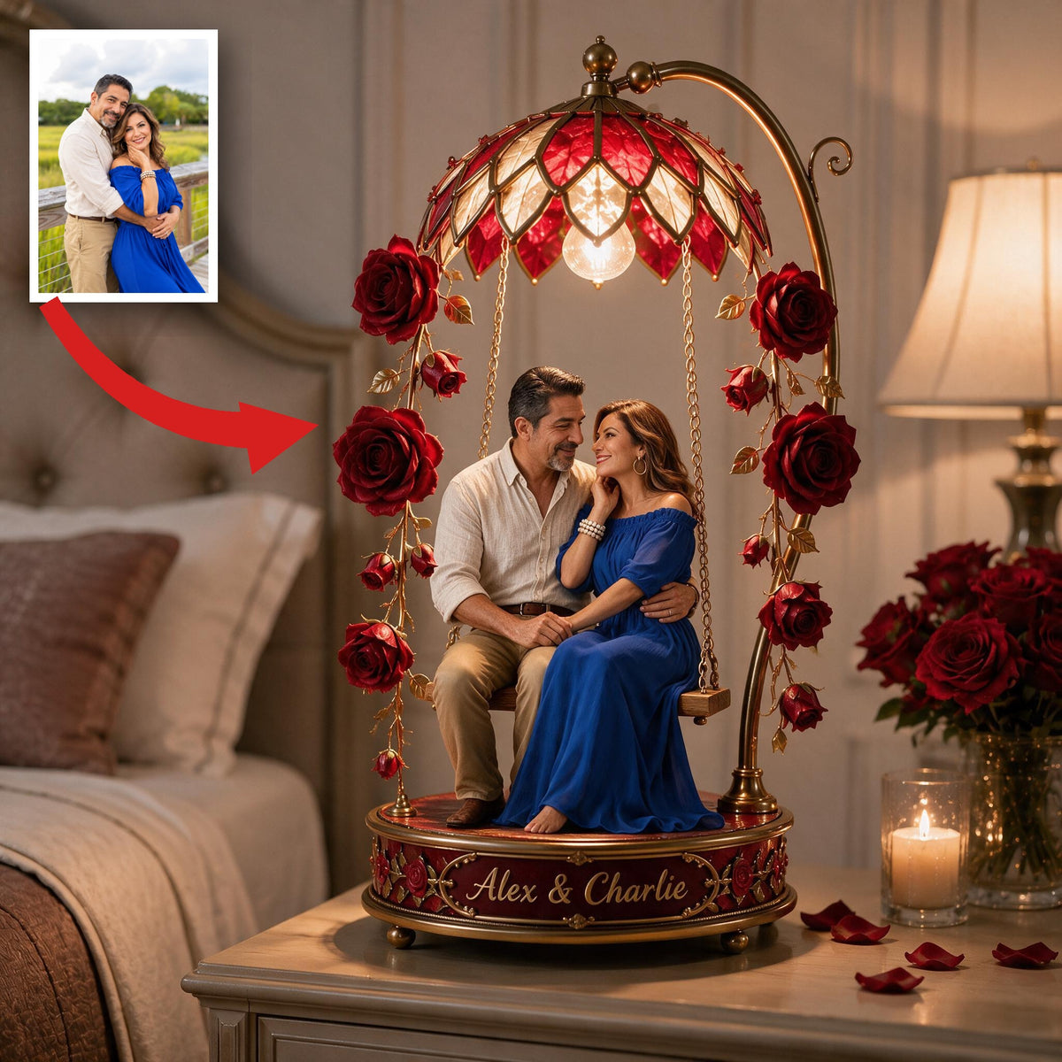 Custom Photo Middle-Aged Latino Couple Acrylic LED Night Light Romantic Couple Gift