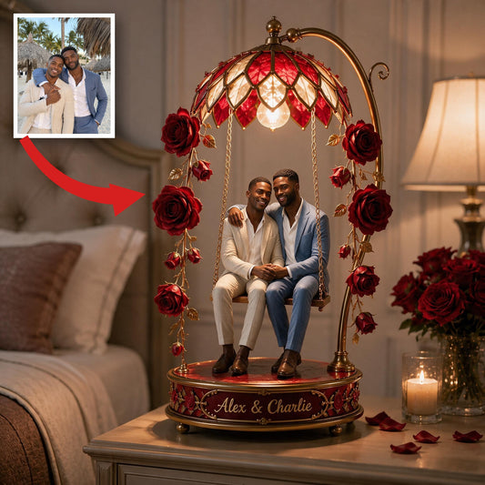 Custom Photo Black Gay Couple Acrylic LED Night Light LGBT Couple Gift