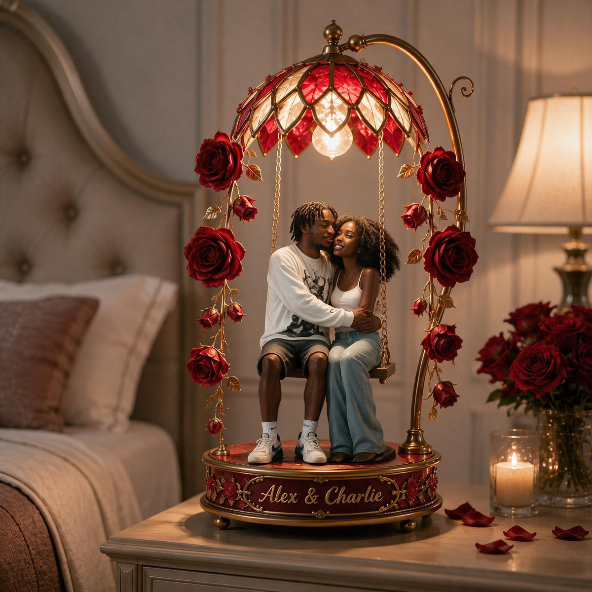 Custom Photo Black Couple Acrylic LED Night Light Personalized Couple Gift