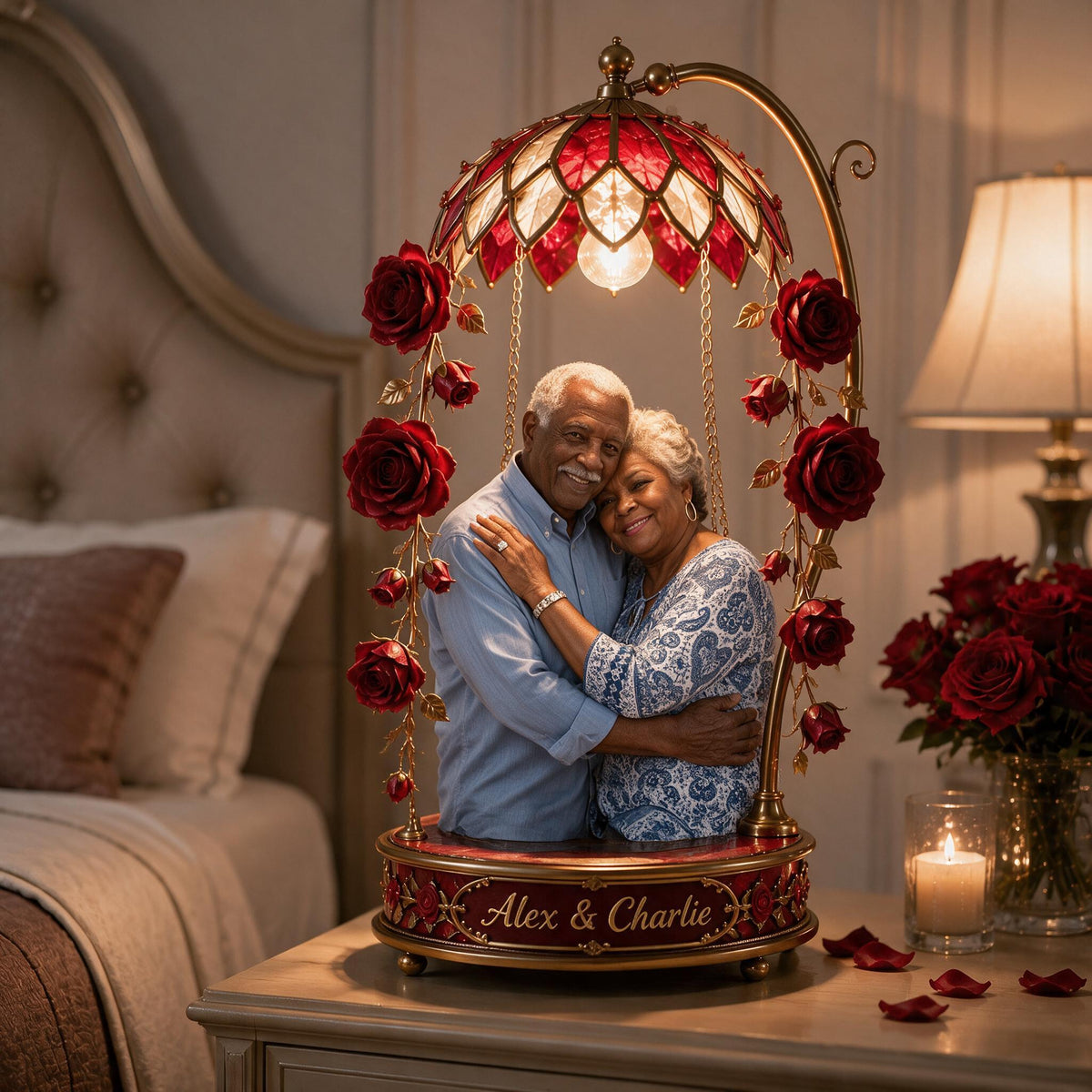 Custom Photo Older Black Couple Acrylic LED Night Light, Gift for Grandparents & Parents