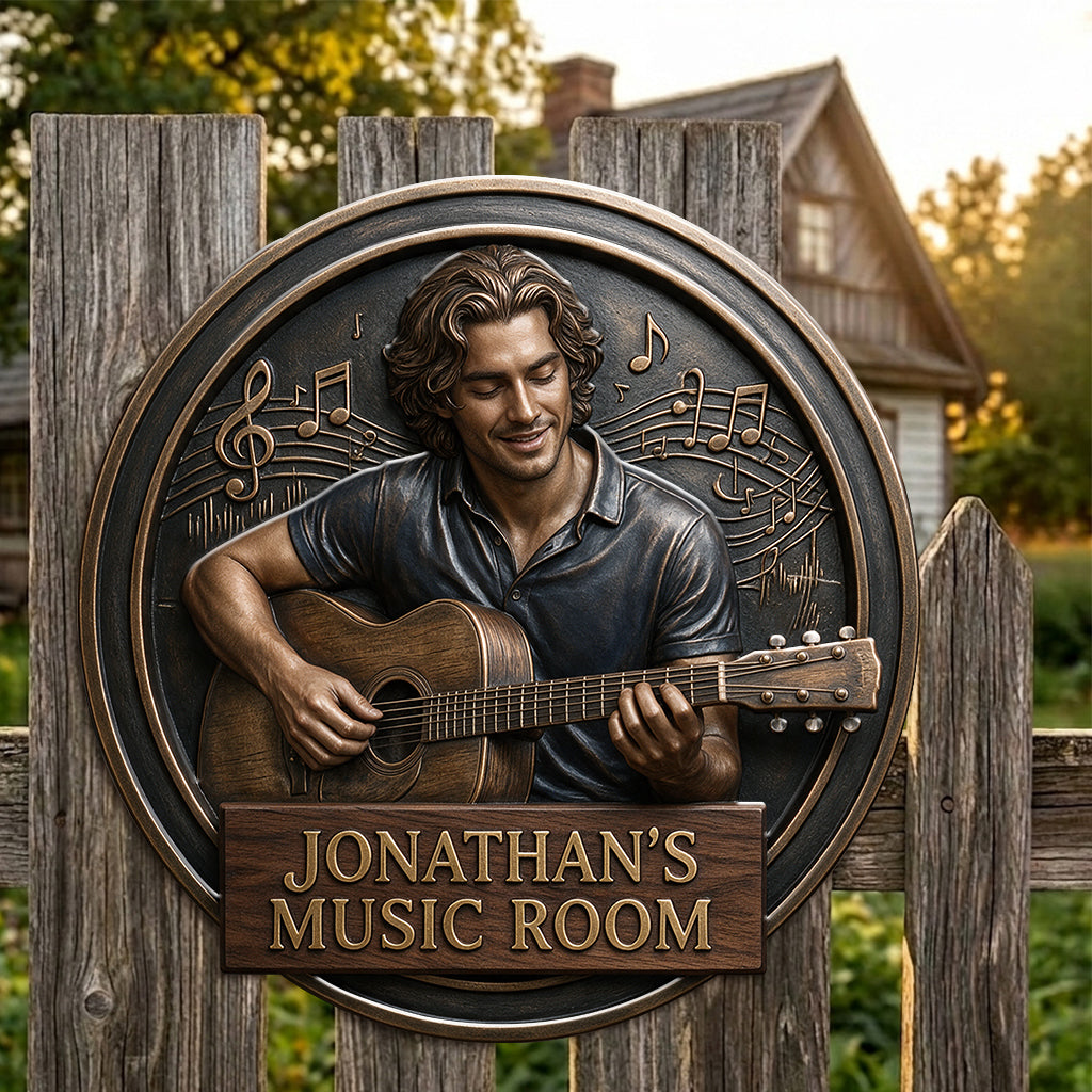 Custom Photo Man Music Room 3D Cut Metal Sign Wall Decor