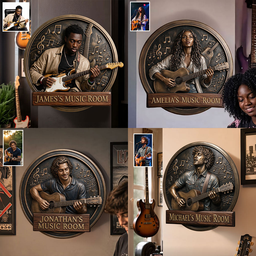 Custom Photo Woman Music Room Guitar 3D Cut Metal Sign Wall Decor