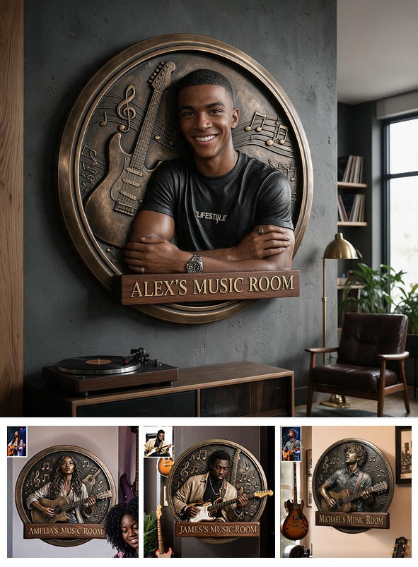 Custom Photo Black Man Music Room 3D Guitar Cut Metal Sign Wall Decor