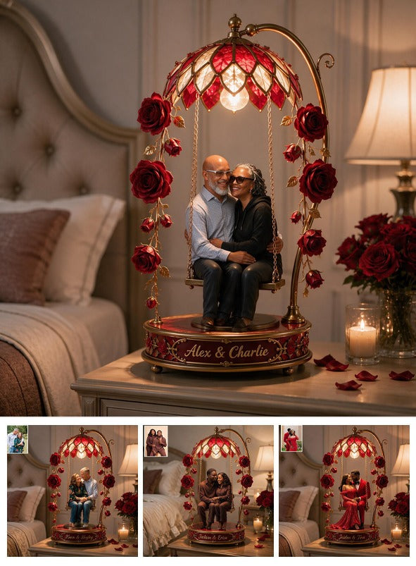 Custom Photo Middle-Aged Black Couple Acrylic LED Night Light, Husband Wife Gift