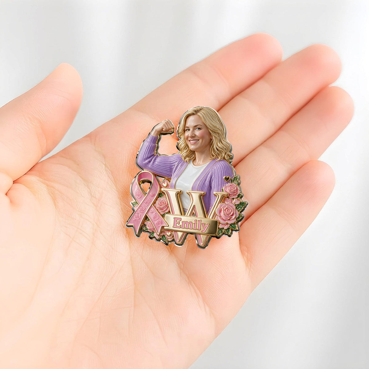 Personalized Middle-Aged Black Breast Cancer Woman 3D Embossed Enamel Pin Awareness Gift