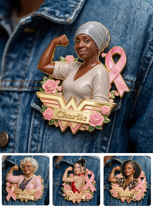 Personalized Middle-Aged Black Breast Cancer Woman 3D Embossed Enamel Pin Awareness Gift