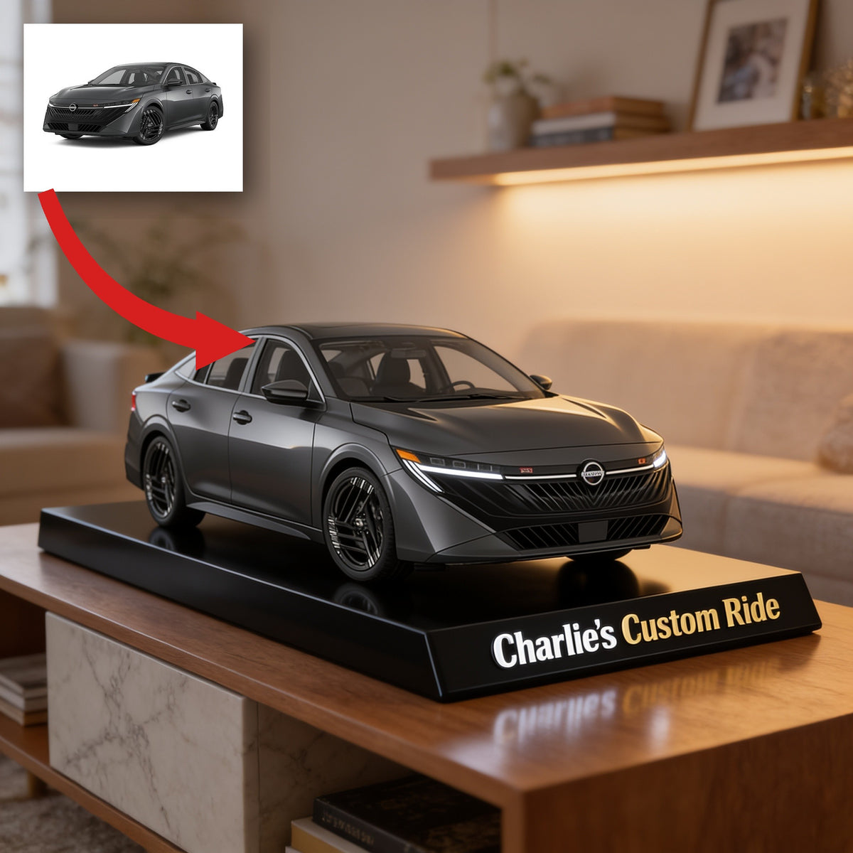 Personalized Dark Grey Nissan Sedan Custom Shaped Acrylic Plaque Car Lover Gift