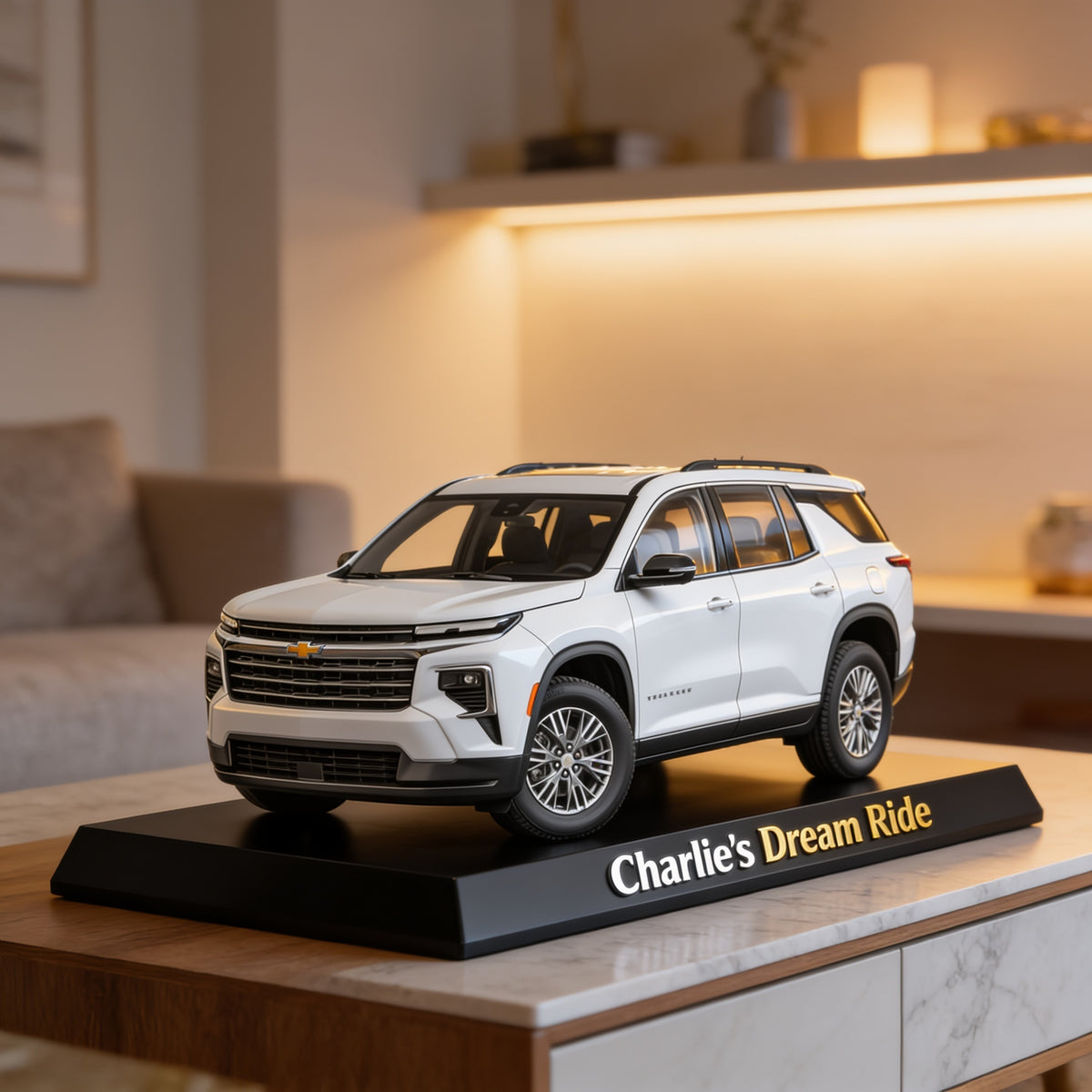 Personalized White Chevrolet Traverse SUV Custom Shaped Acrylic Plaque Car Lover Gift
