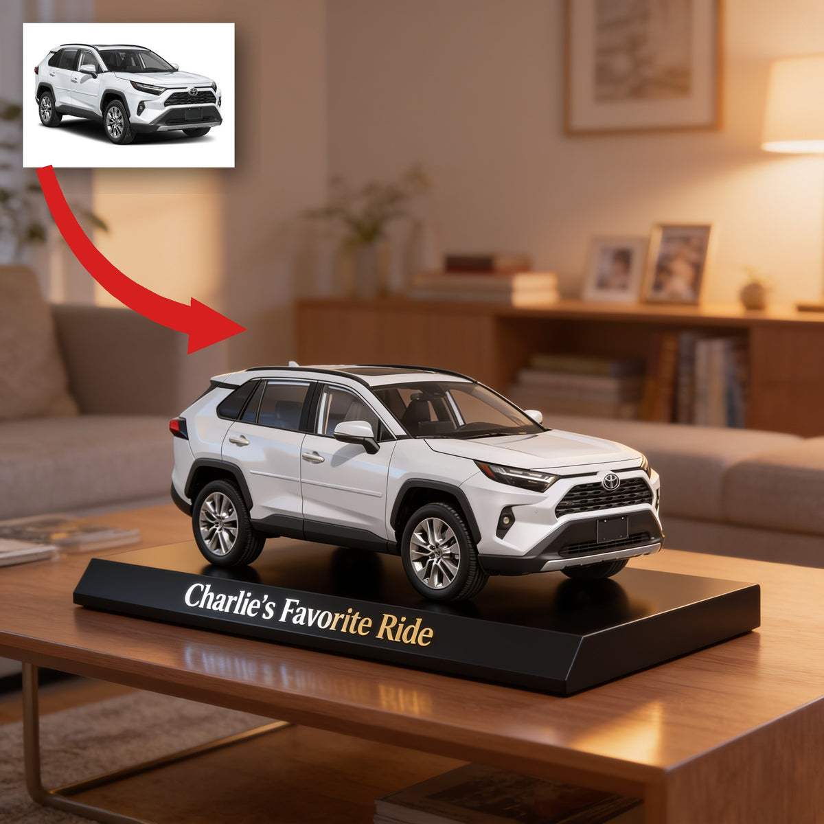 Personalized White Toyota RAV4 Shaped Acrylic Plaque Car Lover Gift