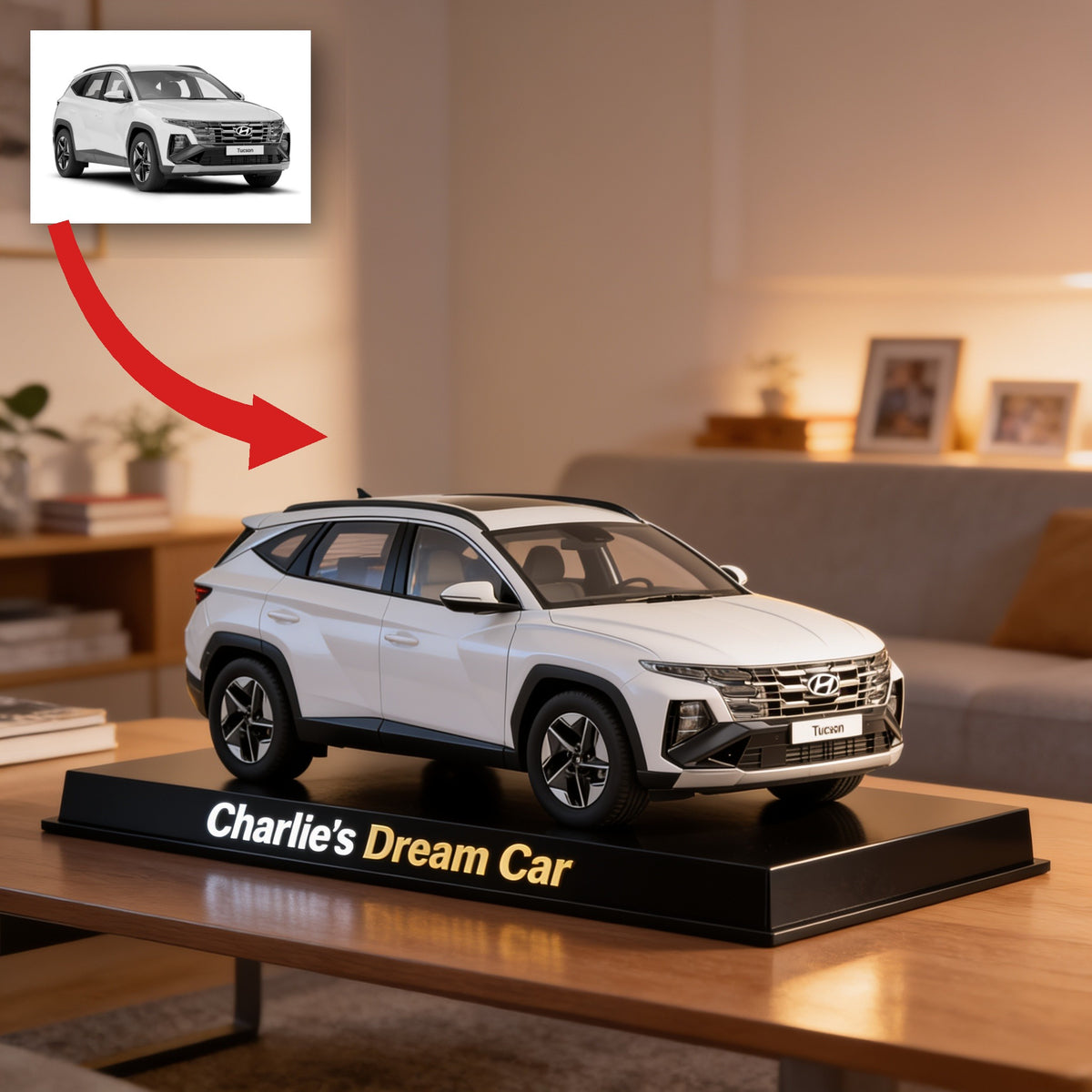 Personalized White Hyundai Tucson Compact SUV Custom Acrylic Plaque Car Lover Gift