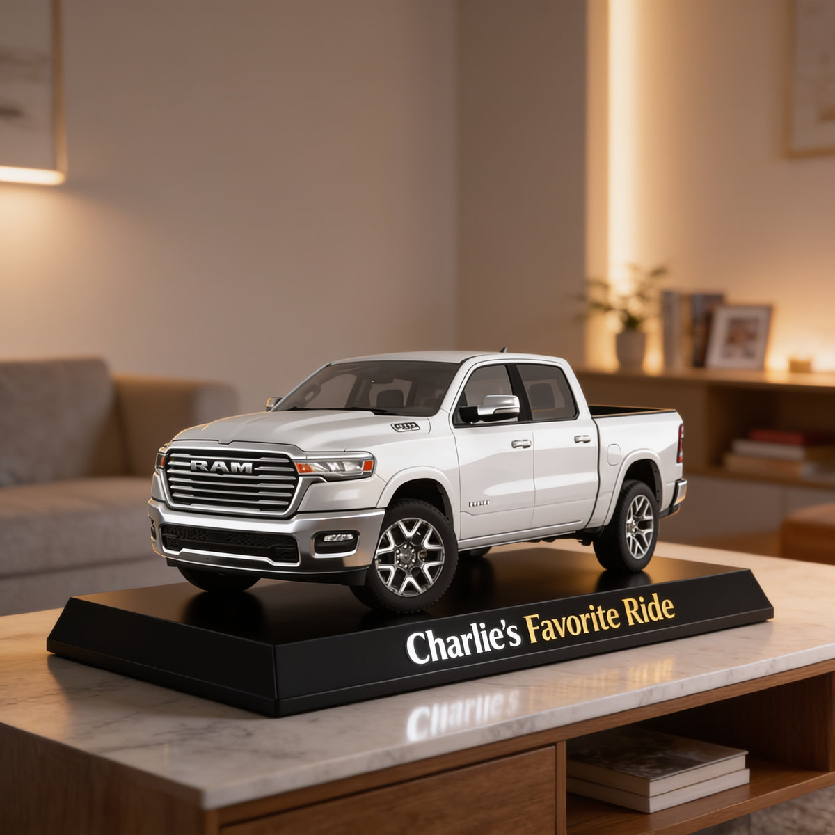 Personalized White Ram Pickup Truck Custom Shaped Acrylic Plaque Car Lover Gift
