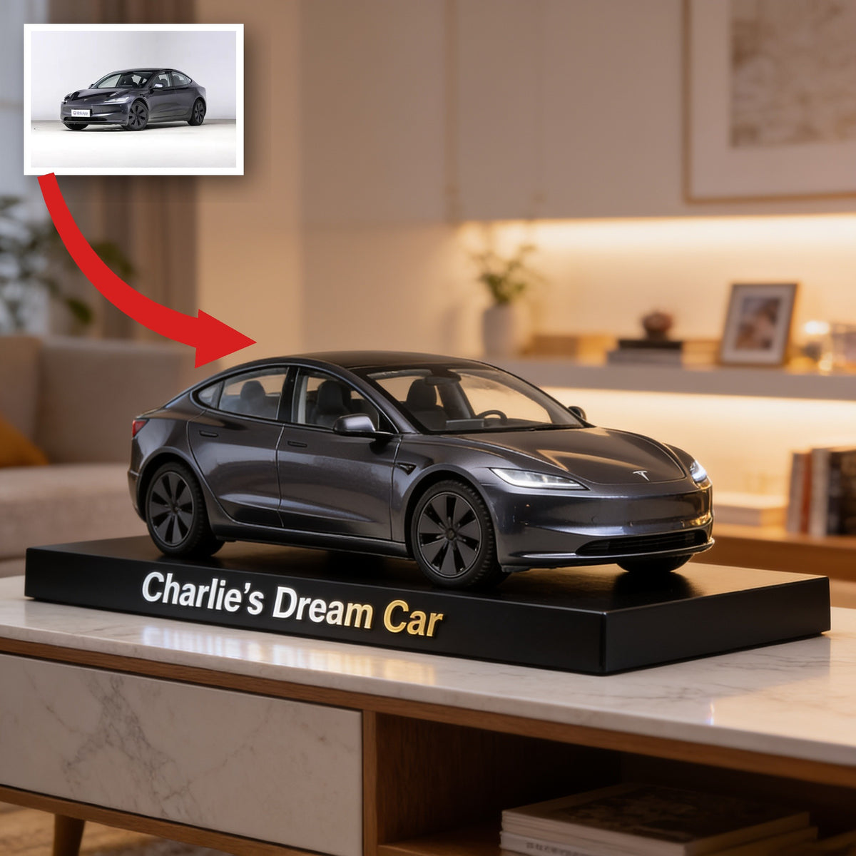 Personalized Dark Grey Tesla Model 3 Custom Shaped Acrylic Plaque Car Lover Gift