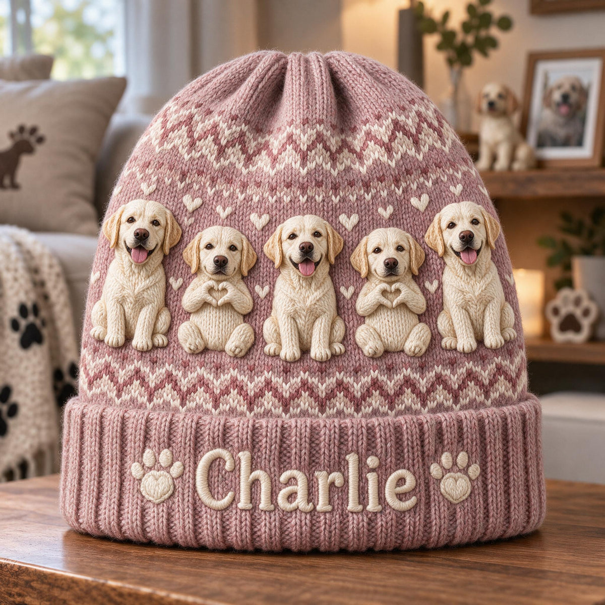 Personalized Yellow Labrador Retriever Beanie Hat Dog Owner Winter Gift