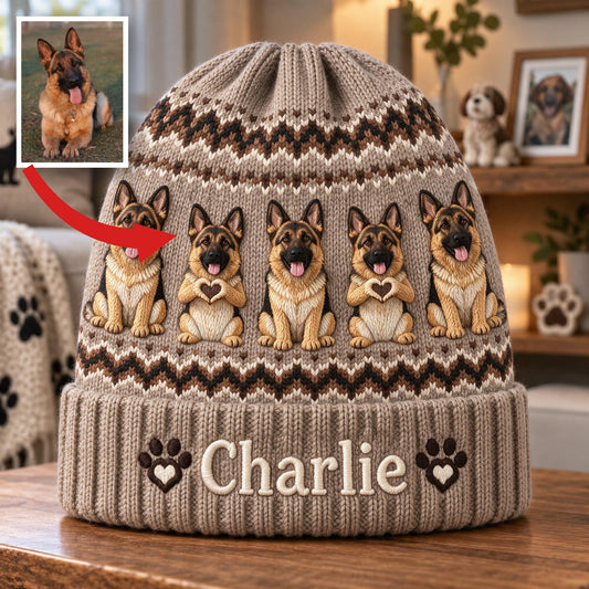 Personalized Black and Tan Adult German Shepherd Beanie Hat Dog Lover Gift