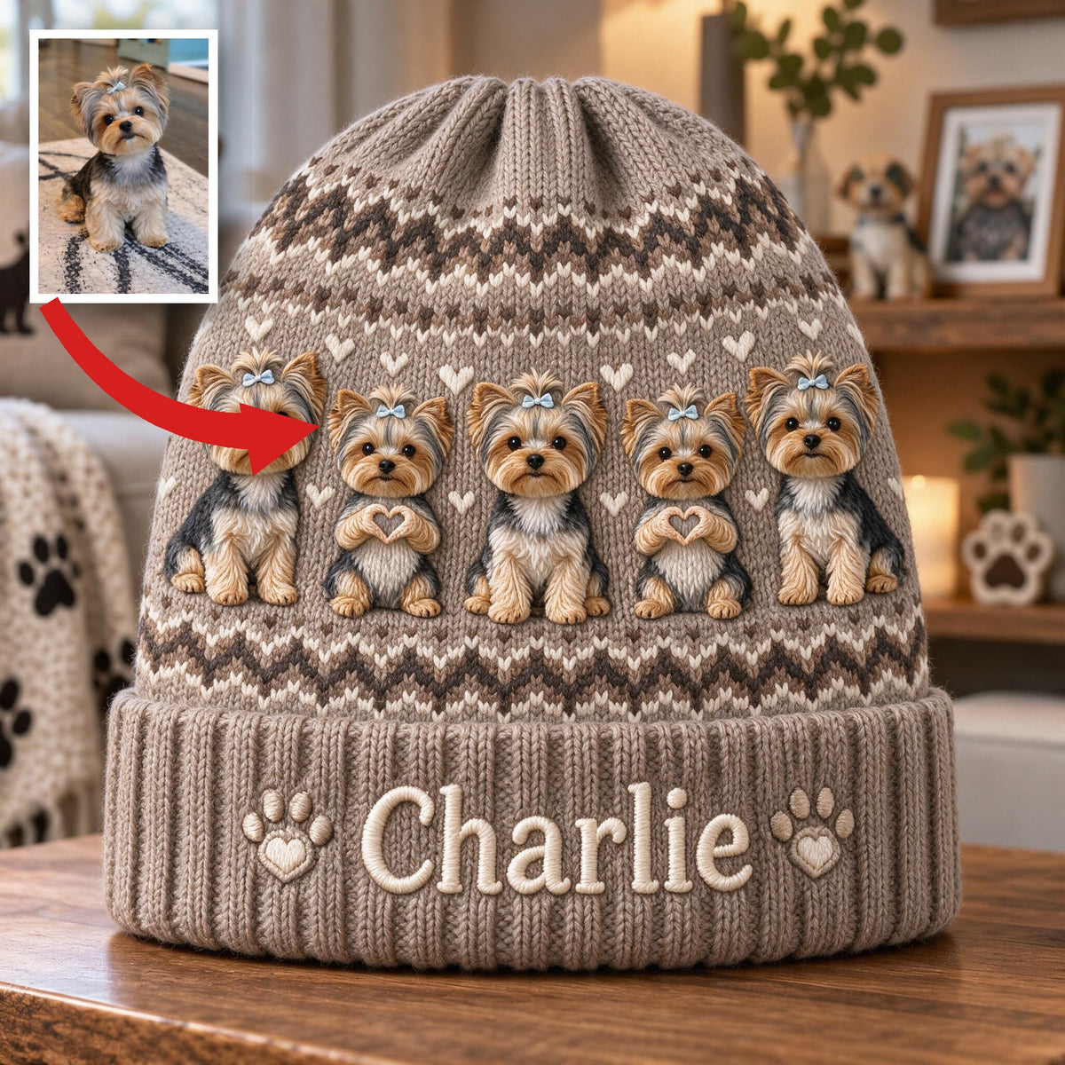 Personalized Black and Tan Yorkshire Terrier Beanie Hat Dog Lover Gift