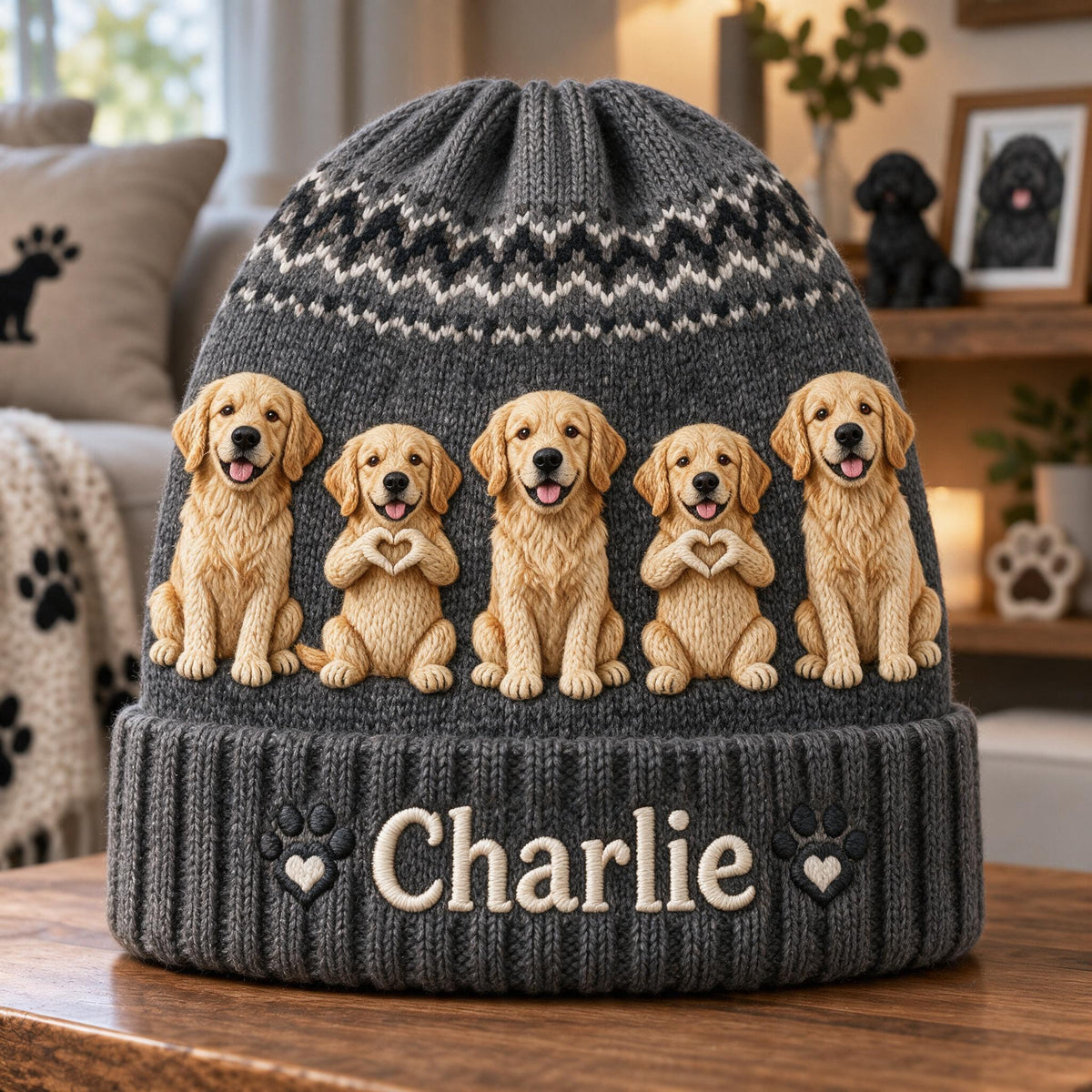 Personalized Adult Golden Retriever Knit Beanie Hat Dog Lover Gift