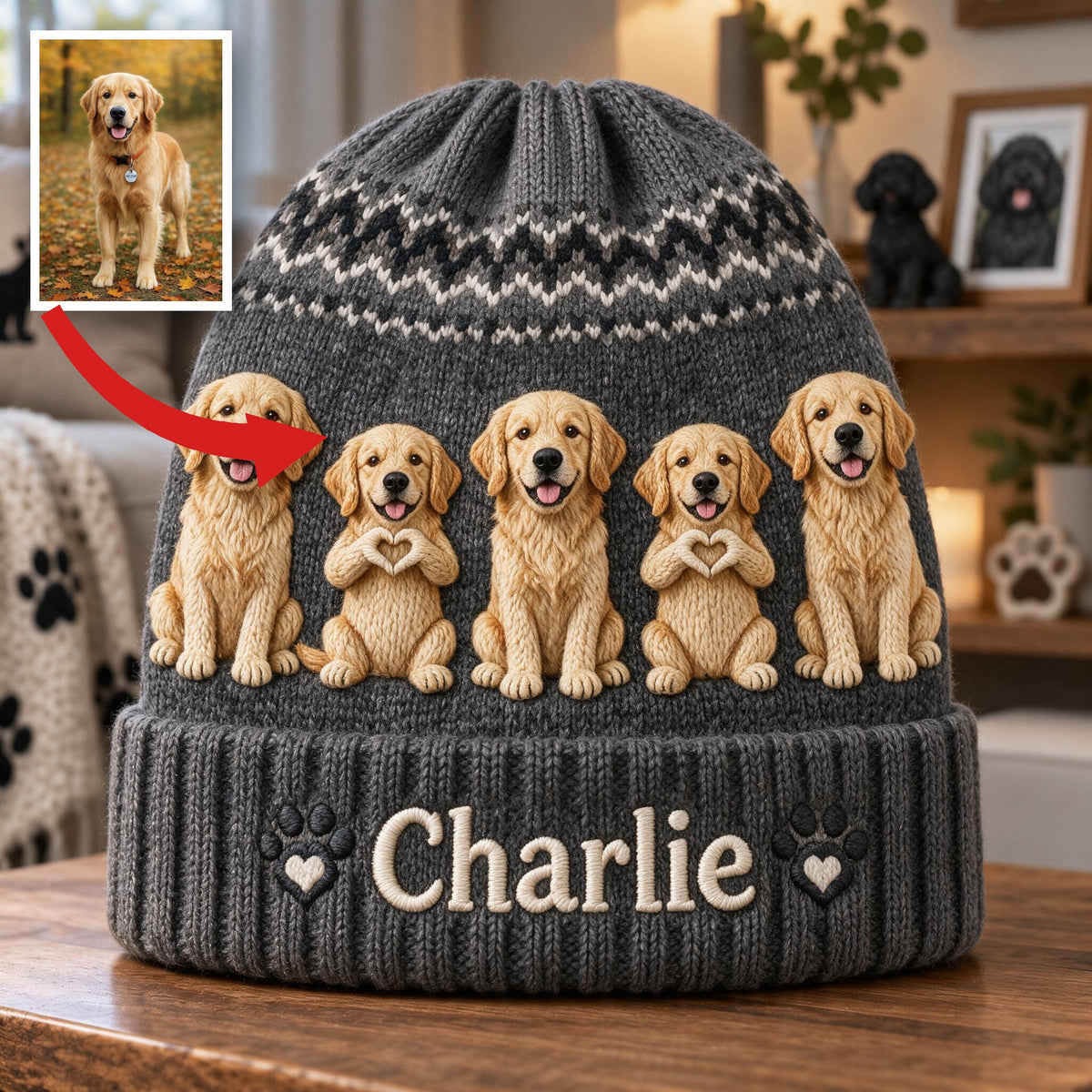 Personalized Adult Golden Retriever Knit Beanie Hat Dog Lover Gift