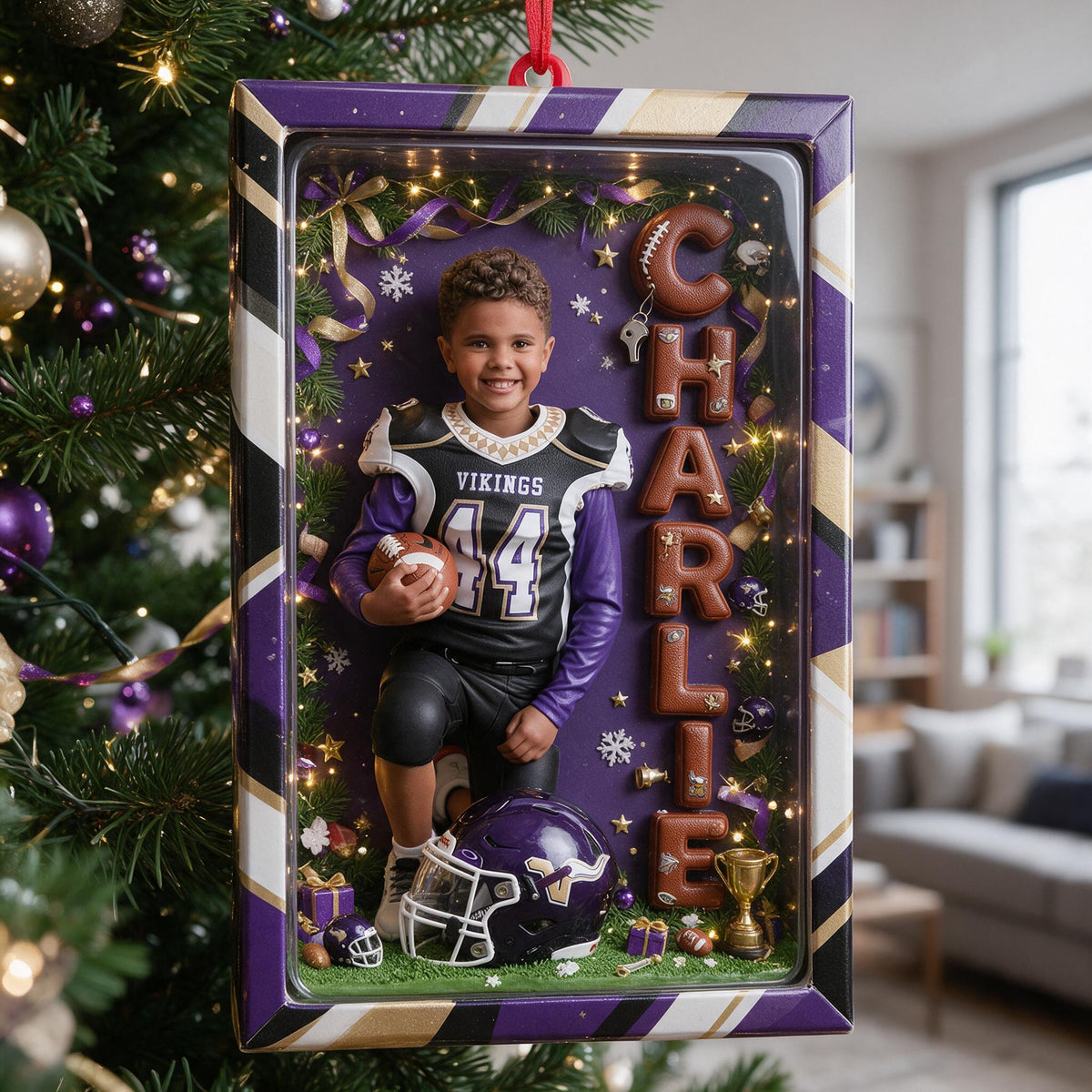 Personalized Christmas Latino Youth American Football Player Acrylic Ornament