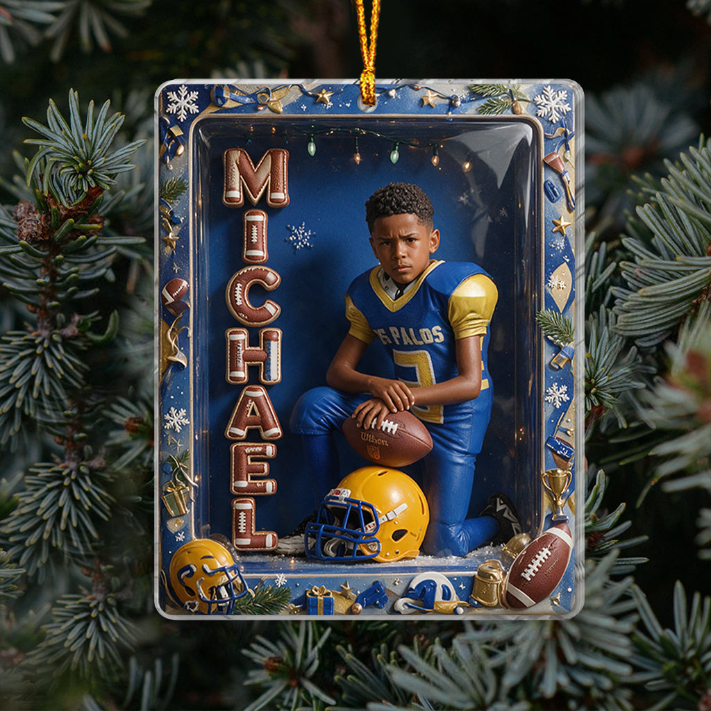 Personalized Christmas Youth American Football Player Ornament